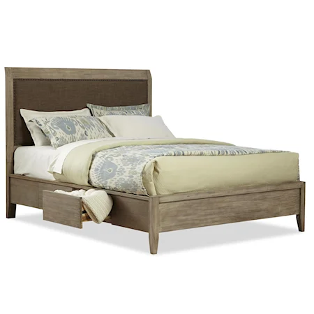 Queen Upholstered Low Profile Bed w/ Storage